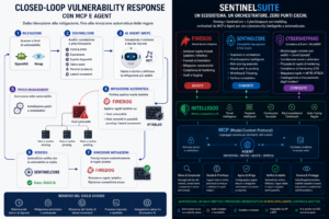 Diagramma del closed-loop vulnerability response con MCP e AI agent nell'ecosistema SentinelSuite